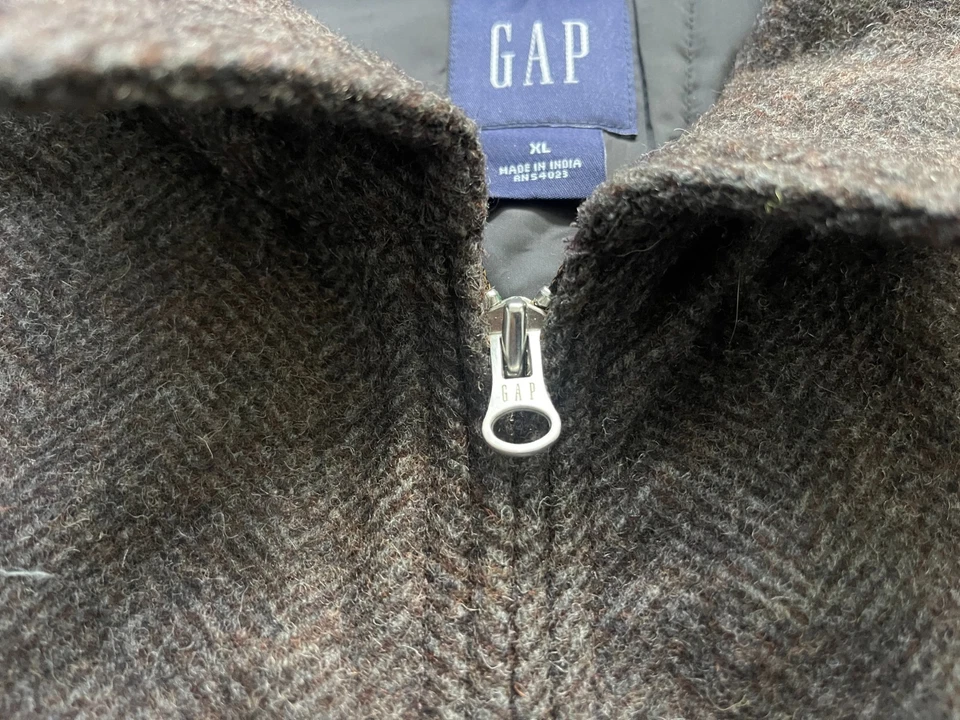 Gap шерстяная смесь пальто мужской XL елочка полный молнии с подкладкой воротник винтажный Y2K - Изображение 2 из 4