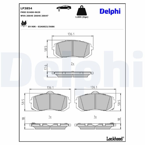 Delphi Bremsbelagsatz Scheibenbremse LP3854 FüR Hyundai Elantra 7 CN7 Kia Niro 2-image