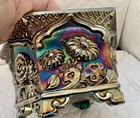 “Fenton”   Hexagon Carnival Glass Planter Multicolor Glossy Floral Design