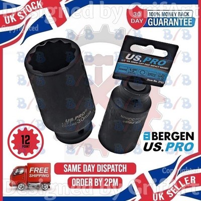 US PRO TOOLS 30MM DEEP IMPACT SOCKET 1/2'' DRIVE 12PT SINGLE  WRENCH LONG REACH