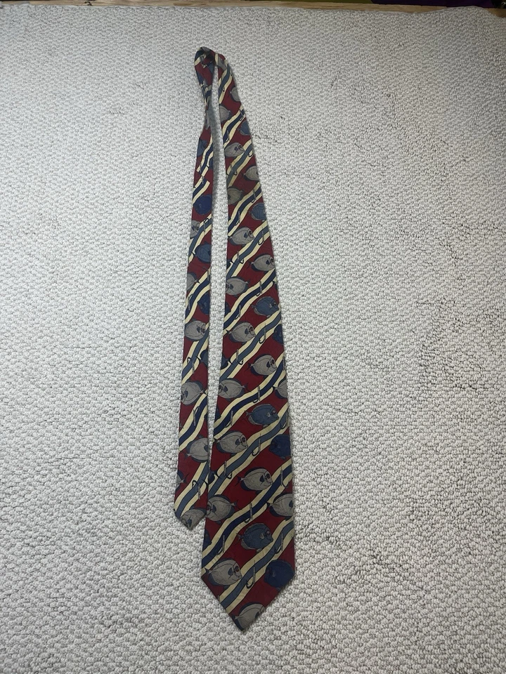 复古 POLO RALPH LAUREN 钓鱼领带手工制作 100% 真丝美国制造 — 第 2/4 张图片