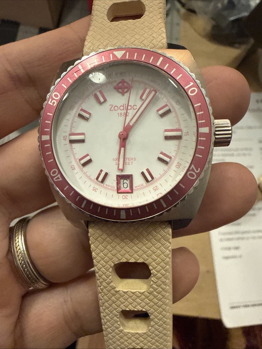 Mens/Womens Zodiac Seadragon Watch red/pink bezel white band model