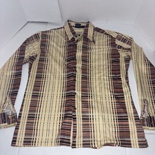 Vintage 70s Joel Californian Retro Disco Button Down Long Sleeve Shirt Yellow XL