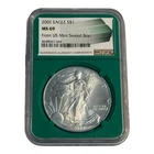 2002 US Silver Eagle $1 Coin MS69 from US mint sealed box, in slab from NGC 13A