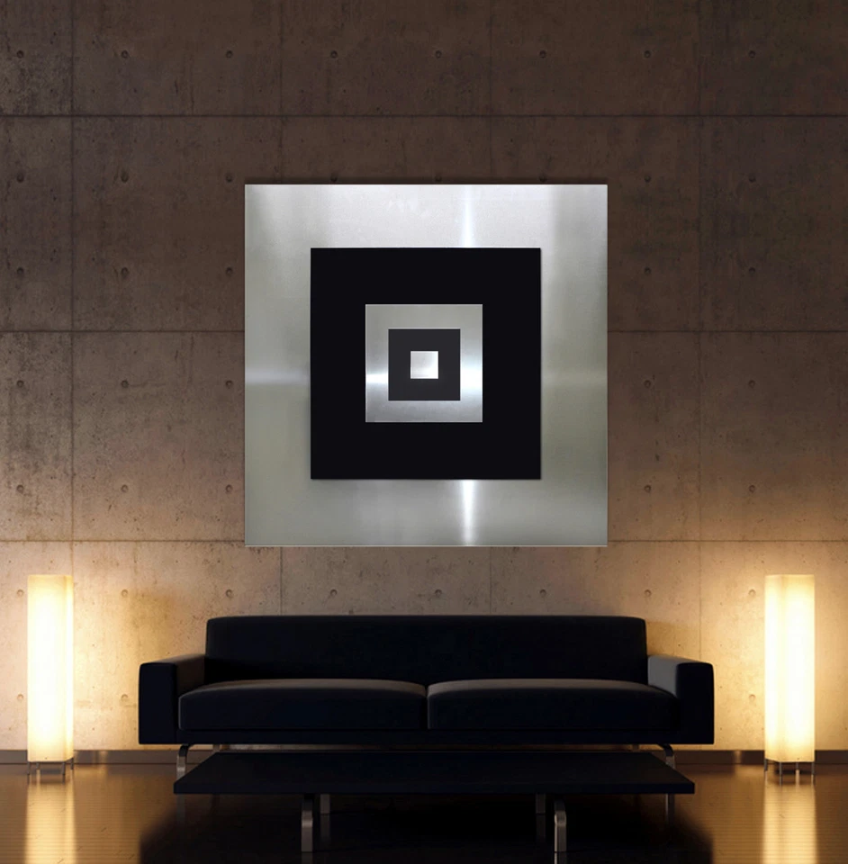 ORIGINAL ABSTRAKT METALL BILD UNIKAT Modern Wandbild Schwarz Silber 3D Deko XL - Bild 3 von 3