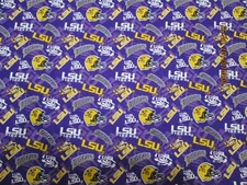  LOUISIANA STATE ( LSU ) TIGERS NEW SPORT DESIGN 1/2 YD 100% COTTON PURPLE,GOLD