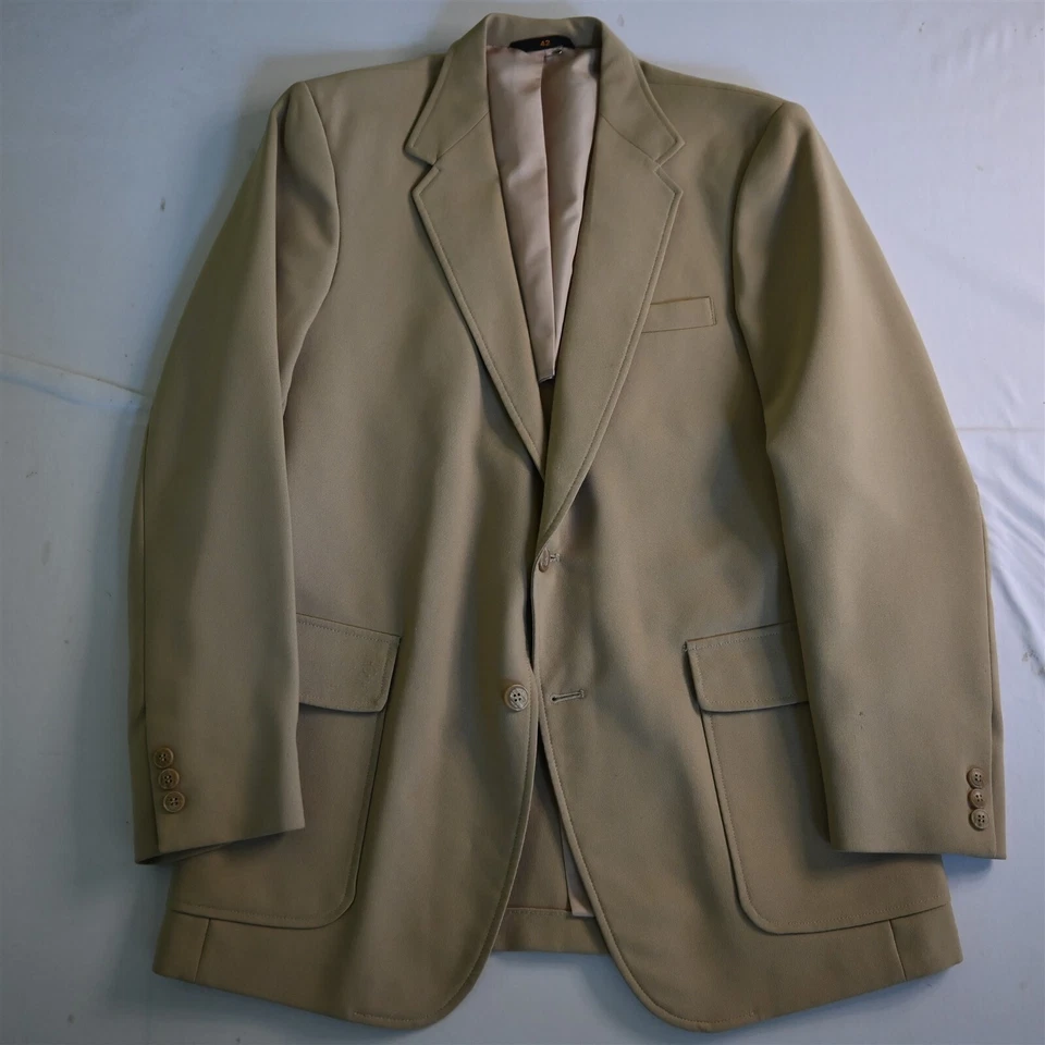 De Colección Hecho en EE. UU. 42R 32x30 Caqui Poliéster Hombres Chaqueta Bootcut Pantalones Traje Foto 2 de 4