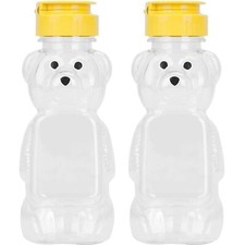 2Pcs Yellow Plastic Bear Honey Bottle Jars,Empty Honey Squeeze Bottle with Fl...