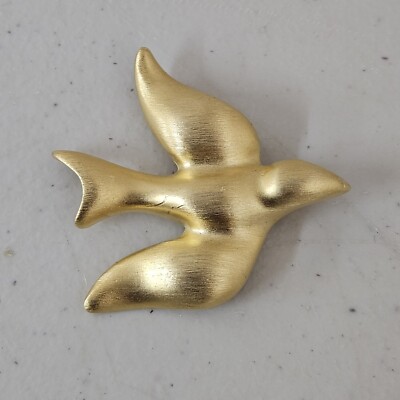 Vintage Flying Bird Brooch Pin Gold Tone Matte Finish