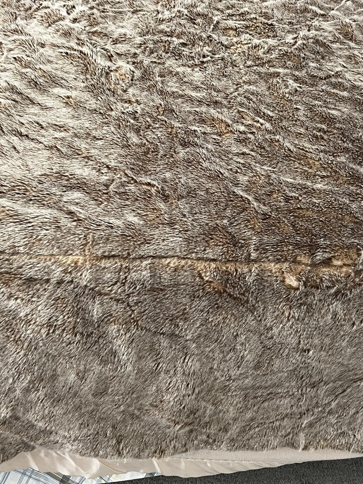 Restoration Hardware Luxe Faux Fur Throw Blanket 92x74 Brown Beige Soft