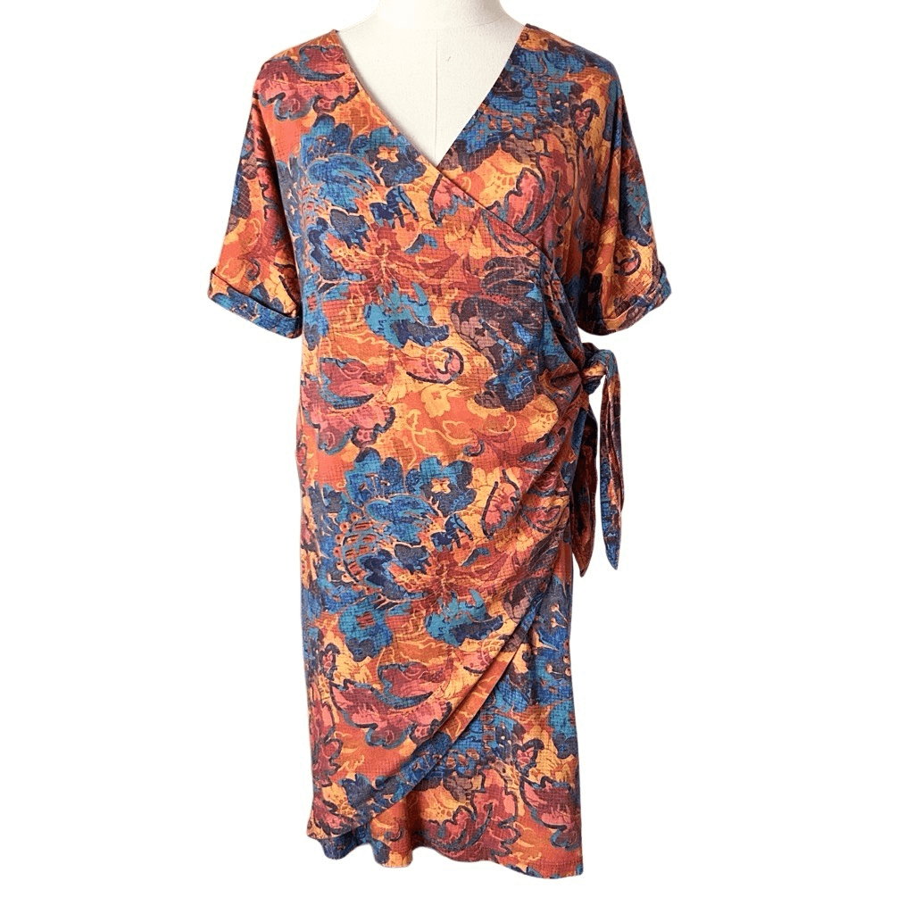Peruvian Connection Floral Modal Cotton Blend Mini Wrap Dress Size Small