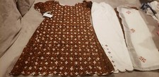 Pakistani/Indian Women's Brown Ajrakh Embroidered Cotton Suit w/ Chiffon Duppata