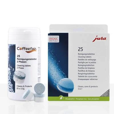Jura Reinigungstabletten 3-Phasen 25 x 3,4g + Coffeefair Alternative 25 x 3,5g