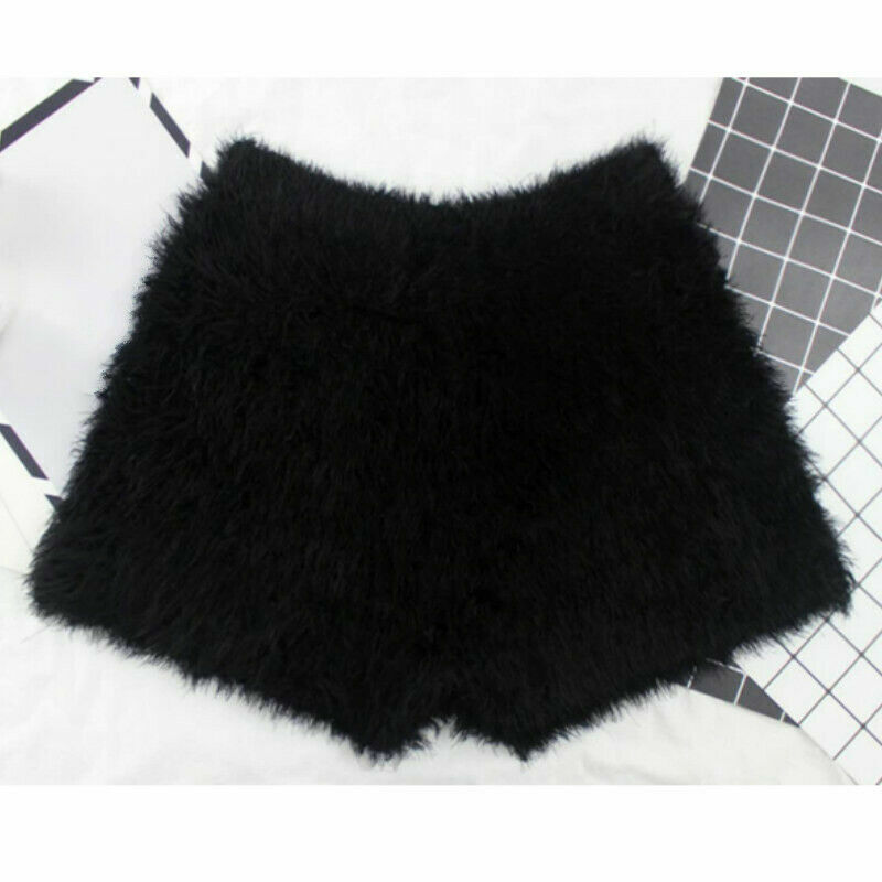 Women Faux Mohair Shorts Fluffy Hot Pants Booty High Waist Stretch