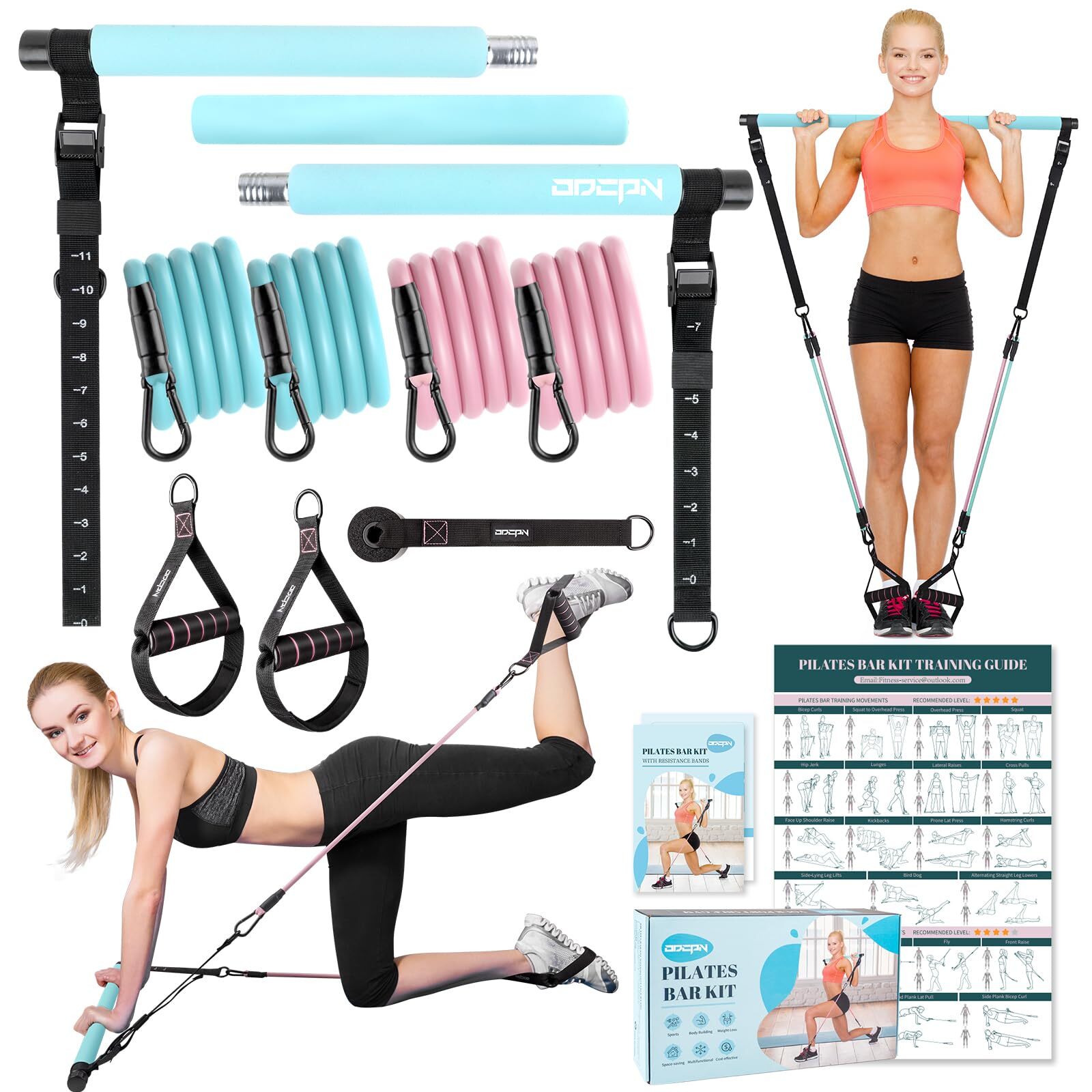 Pilates Bar Kit with Resistance Bands Multifunctinal Exercise Bar with Resist...