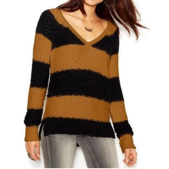 Sanctuary Teddy Bear Raglan-Sleeve Bouclé-Knit Sweater Caramel Black M MediumNWT