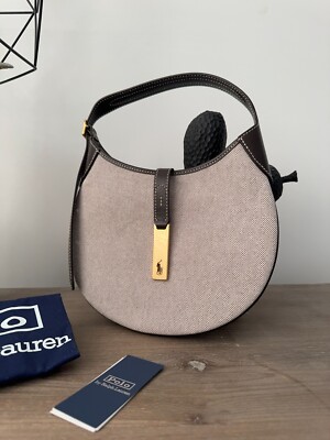 Polo Ralph Lauren Polo ID Canvas + Leder kleine Schultertasche Moon hellbraun