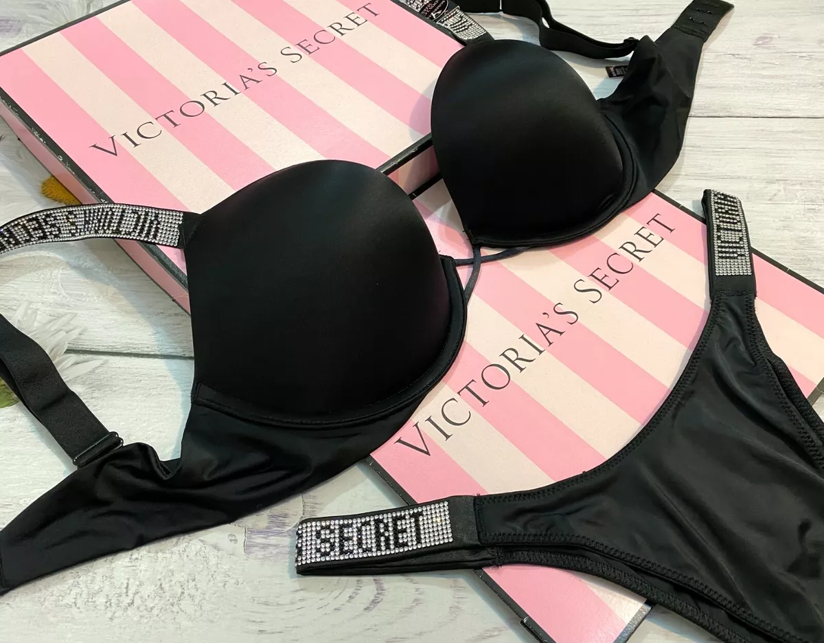 Nwt Victoria's Secret Tissu Dur Très Sexy Add-2-Cups Remontant Strass Bra  Set