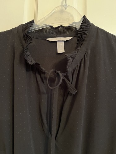 WORN ONCE! Cute H&M Size 12 Black Chiffon Ruffle Neck & Sleeve Party Dress - Picture 2 of 6