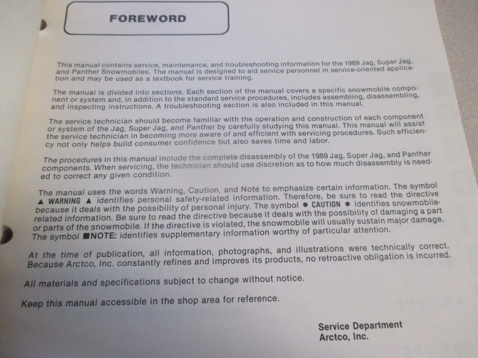Arctic Cat Factory Service Repair Shop Manual 89 Jag-Panther-Super Jag 2254-496 - Image 2 of 4