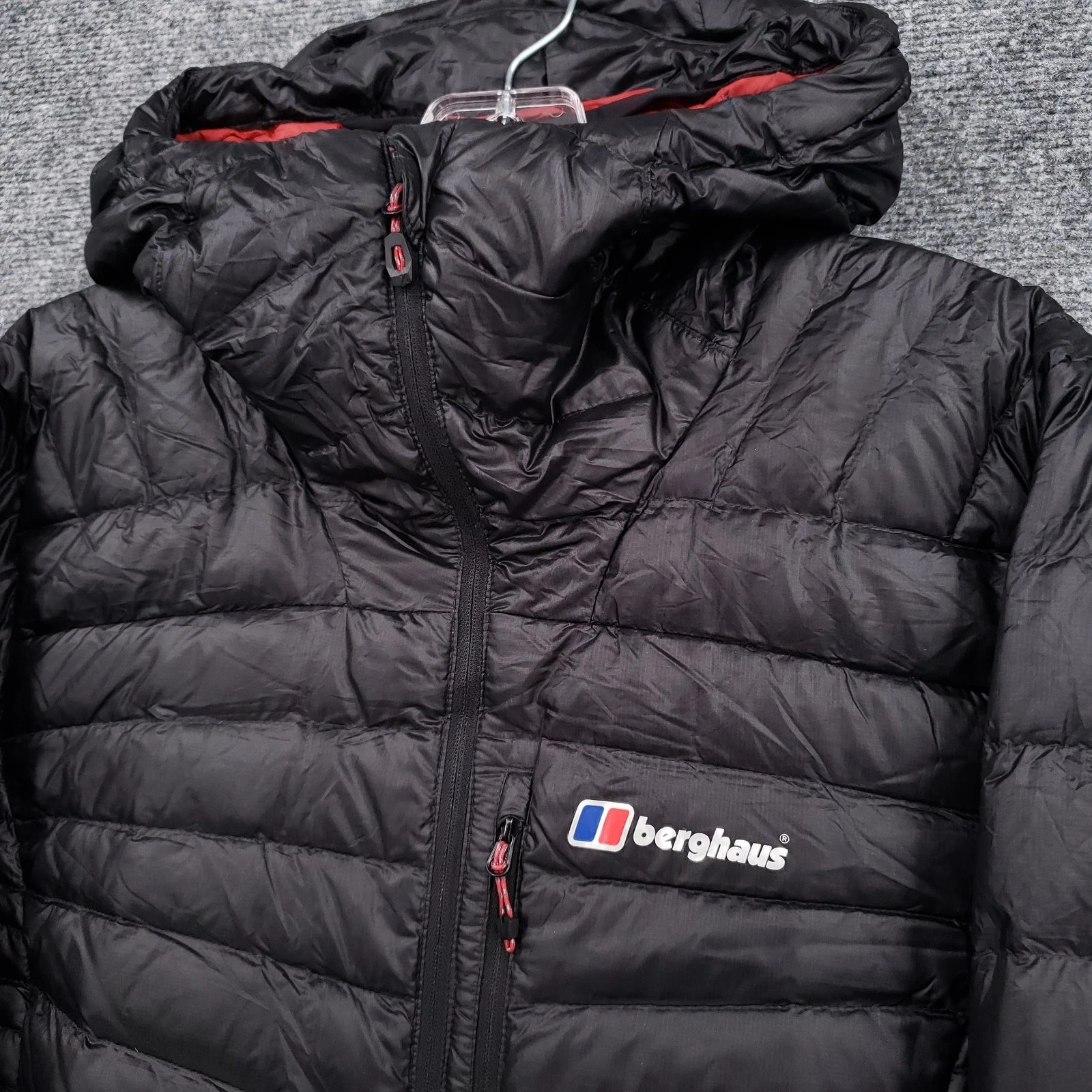 Berghaus Extrem Mens M Medium Down Puffer Hooded Jacket Full Zip Black Quilted - product detail image 3