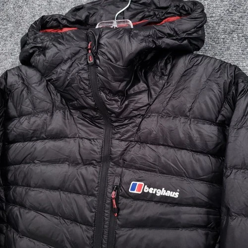 Berghaus Extrem Mens M Medium Down Puffer Hooded Jacket Full Zip Black Quilted image 3
