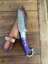 CUSTOM HANDMADE DAMASCUS RESIN HANDLE KNIFE WITH PREMIMUM LEATHER SHEATH 143/13