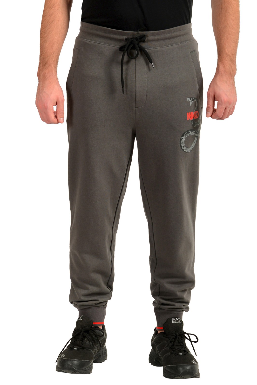 Мужские спортивные брюки Hugo Boss Doodley серого цвета с логотипом и принтом US 2XL IT 56 14990₽