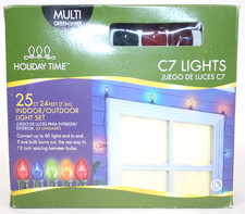 Holiday Time Christmas Lights 25 Count Multi Colored C7 Indoor Outdoor 24 Ft NOS