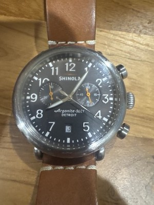 Shinola Runwell Chronograph Argonite 5021 Detroit Mens Watch Brown