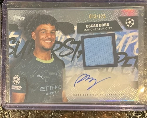 2025-26 Topps UEFA Club Competitions Oscar Bobb Superstar Auto Relic #'d 13/125