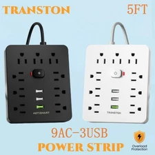 Compact 5ft Power Strip Surge Protector with 9 Outlets & 3 USB Ports