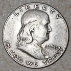 🪙 1950 D Benjamin Franklin Half Dollar 90% Silver - Denver mint semi key date