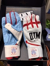 OTM Batting Gloves Premium Leather Long Cuff Grip Men sBaseball Softball Hitting