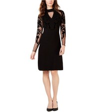 I.N.C Womens Flocked Velvet Sweater Dress, black, XS