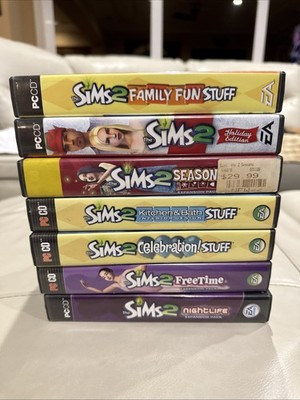 Lot of 7 The Sims 2 PC Game CD ROM Expansion Packs Manuals Complete In Box.
