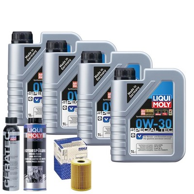 Motoröl 0W30 LIQUI MOLY Special Tec V 4L+MAHLE Ölfilter +Spülung +Cera Tec