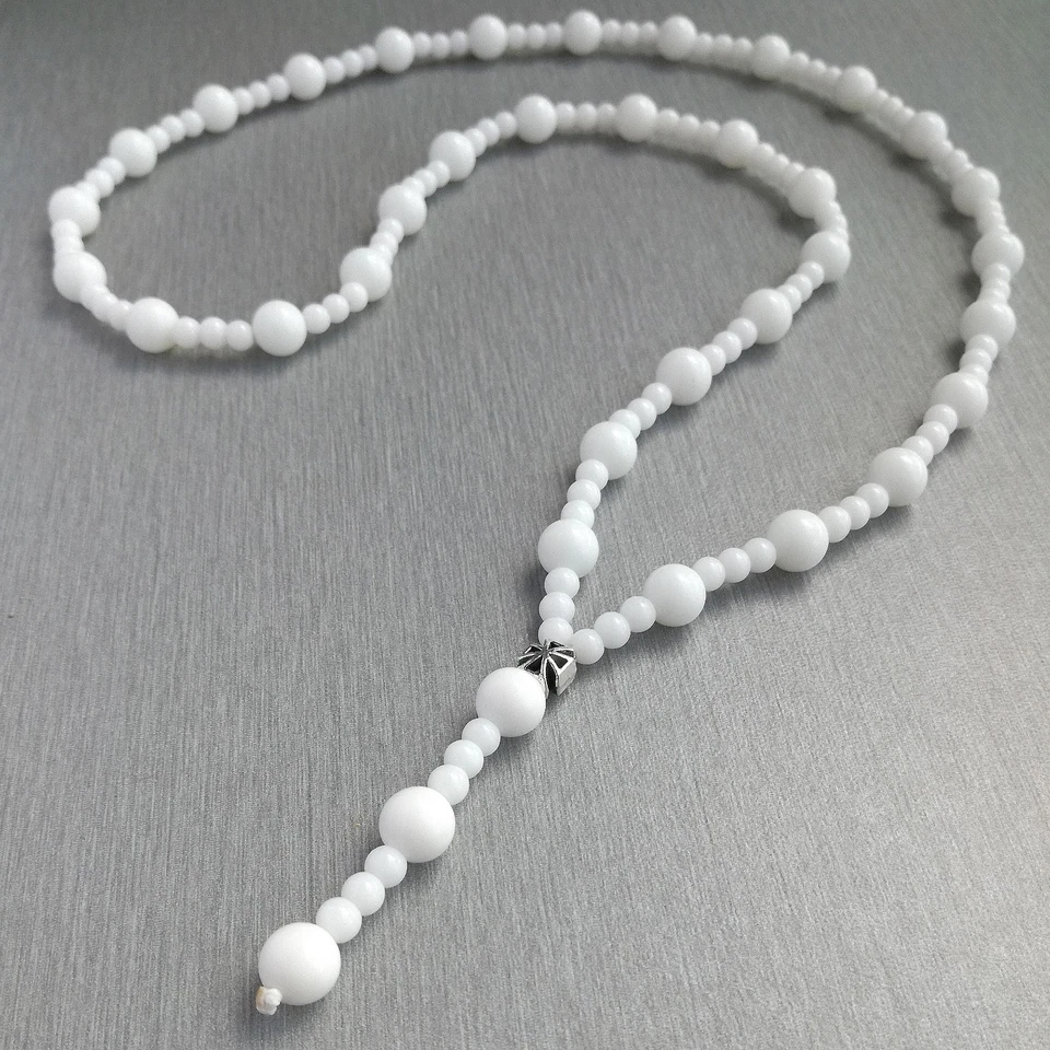 Collana di perle pietra onice bianca 8 mm 4 mm catena di cristallo catena... - Immagine 2 di 4