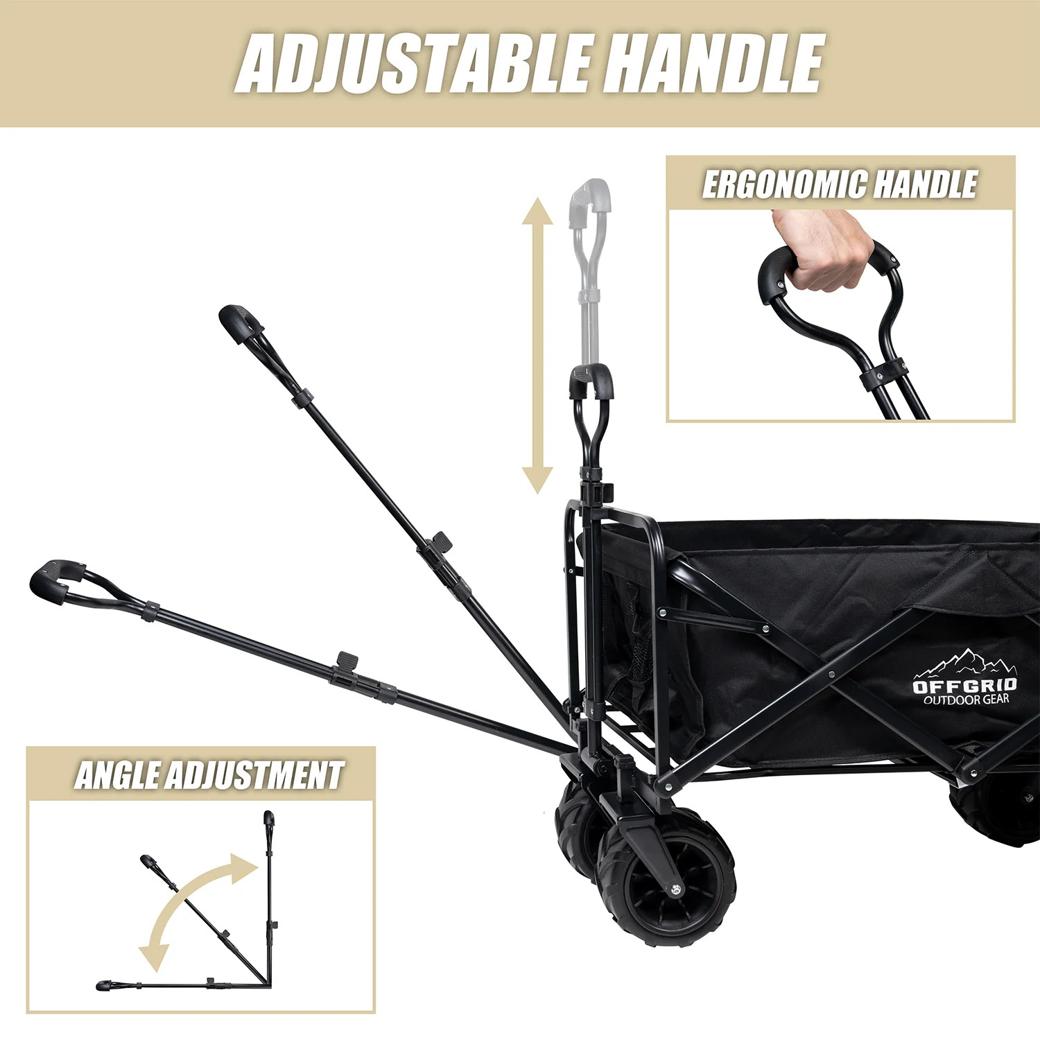 Folding Wagon Cart All Terrain Utility Cart Heavy Duty Collapsible Black OFFGRID