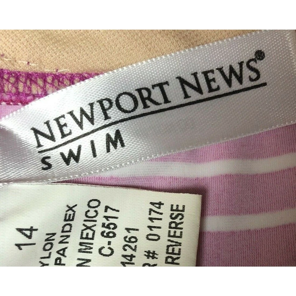 Newport News 坦基尼上衣女式 14 粉色条纹吊带三角弹力游泳 — 第 3/4 张图片