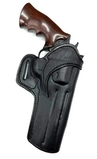 For 6" DAN WESSON 357/44, Right Hand Black Leather Open Top Belt Holster