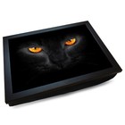 Deluxe Cushioned Lap Tray | Wooden Frame | Black Cat with Orange Eyes #ID