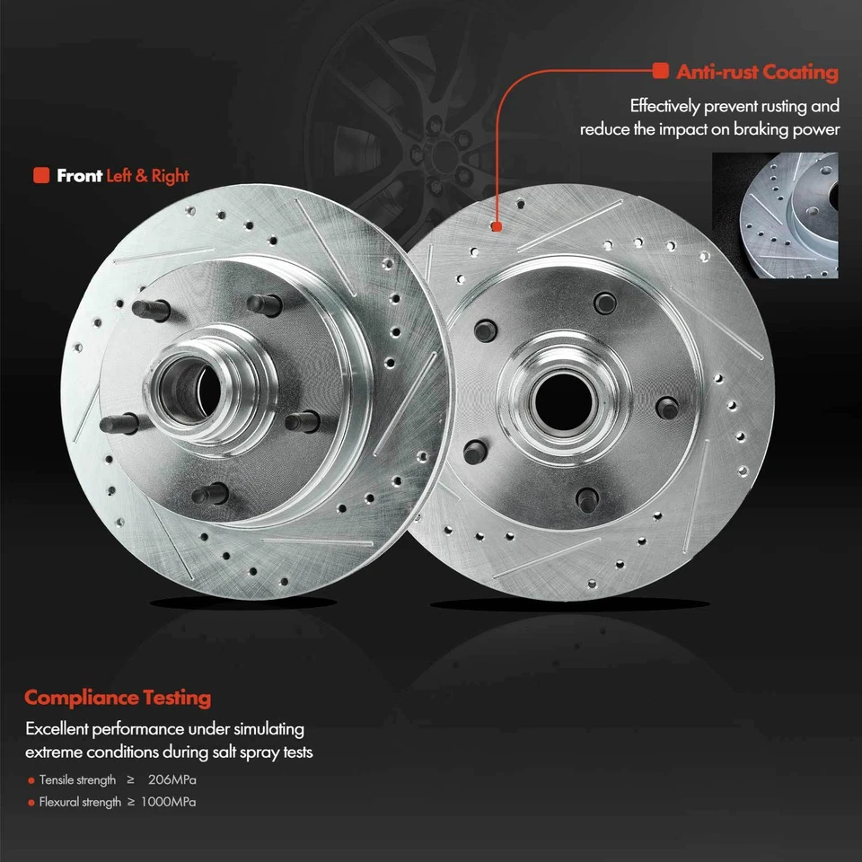 Rotores de freno delanteros perforados y pastillas de freno para Ford E-150 Econoline 1994-2001 F-150 Foto 4 de 4