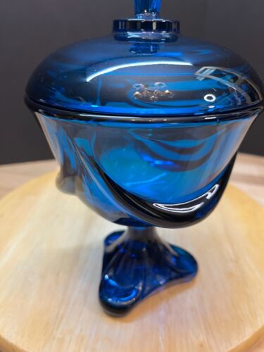 "Plato de caramelo/compote con tapa de 9" con cortina azul épica de vidrio vikingo arte blúnico" - Imagen 3 de 16