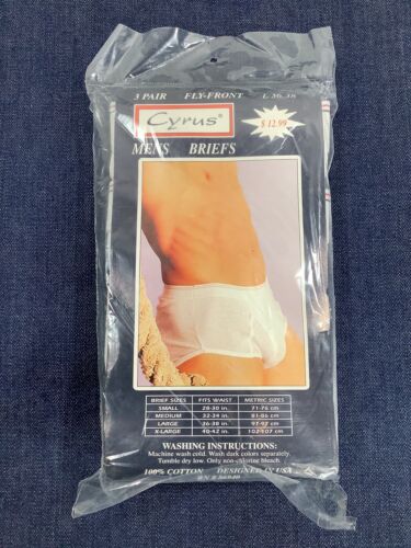 Vintage NOS/Deadstock Cyrus Mens Briefs Underwear 3 Pair Pack White Size L 36-38 - Afbeelding 1 van 4
