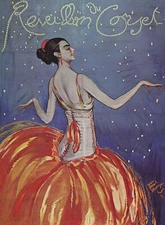 REVEILLON CORSET NEW YEAR'S EVE DRESS CONFETTI PARTY FRENCH VINTAGE POSTER REPRO