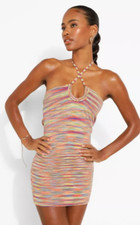 Boohoo Space Dye Knitted Keyhole Halter Mini Dress Size 8