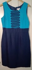 Merona Dress Women 8 NWT Blue Two-Tone Linen Blend Embroidered Sleeveless Career