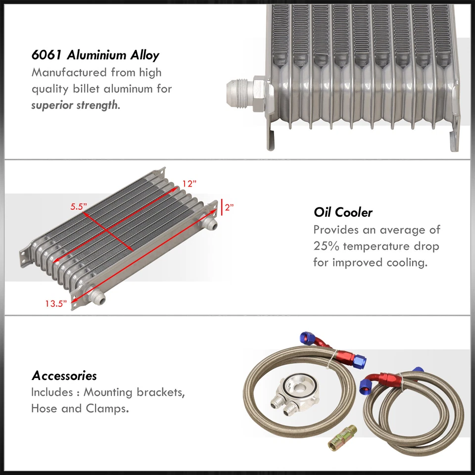 9 Row AN10 10AN Engine Transmission Oil Cooler Relocation Adapter Kit Set Silver Foto 2 de 4