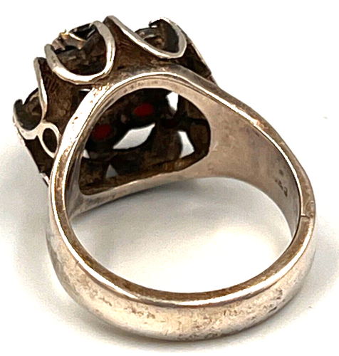 Vintage Art Deco Sterling Silver & Large Garnet Cluster Ring Size O US 7 - Picture 10 of 14